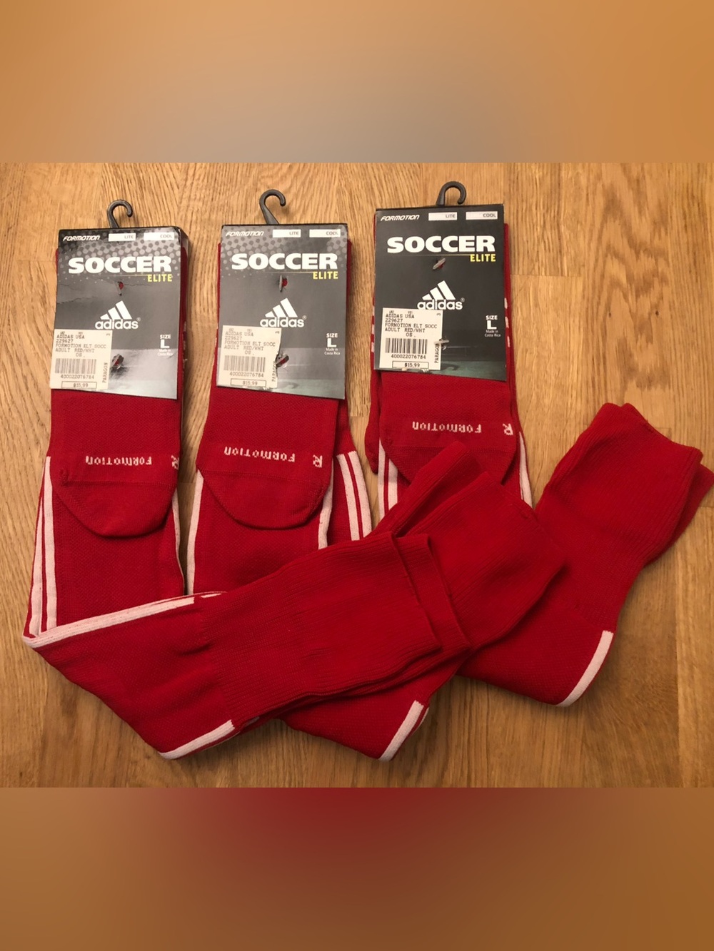 PACK OF 3 ADIDAS SOCCER ELITE CLIMALITE RED SOCKS SIZE L MENS 9-13 WOMENS 10-12